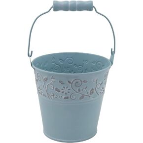Boston International Easter Pail Spring Décor Floral Accent Metal Bucket with Handle, Small, Blue