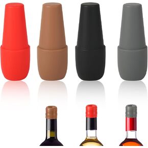 4pcs Wine Stoppers for Wine Bottles, Silicone Wine Bottle Saver Reusable Wine Sealers Double Seal Wine Bottle Wine Toppers Cover Caps Plug to Keep Wine Fresh for Beer Wine Champagne Home Use