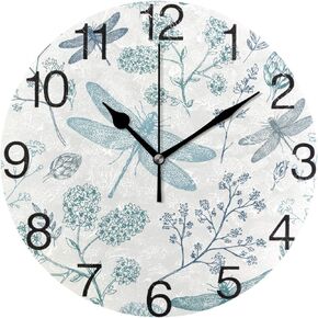 Blue Dragonfly Round Wall Clock, Silent Non Ticking Oil Painting Decorative for Home Office School Clock Art in Saudi Arabia