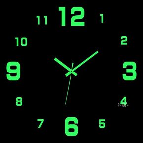 3D DIY Wall Clock, Living Room Dining Room Simple 3D Wall Sticker Wall Clock Creative Luminous DIY Acrylic Wall Clock Punch-Free Quartz Clock (15IN, Black) (Luminous) in Saudi Arabia