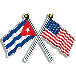 USA and CUBA Waving Flags on Poles Sticker (american cuban proud vinyl decal for car or laptop (3 x 5 inch)