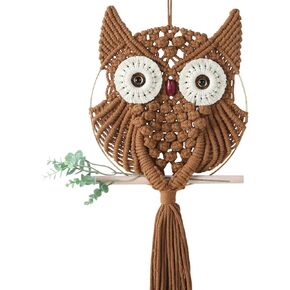 Owl Ivory Cotton Handmade Macrame Beigie Wall Hanging Tapestry Home Decor Art and Cream Craft Wonderful Decoration Woven Boho Ornament for Office Bedroom Apartment Living Room Nursery