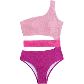 WDIRARA Women's Color Block One Piece Cut Out Swimsuit One Shoulder Bathing Suit