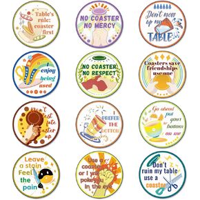 Trillionn 12 Pack Felt Cup Coasters for Drink, Absorbent Coasters for Coffee, Classical Flower Pattern Design Drink Coasters