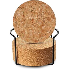 LIFVER 8 Packs Cork Coasters for Drinks, Outdoor Coasters with Holder, 4 Inches Drink Coasters with Cork Bases, for Tabletop Protection, Ideal Housewarming Gifts, Home Decor in Kuwait