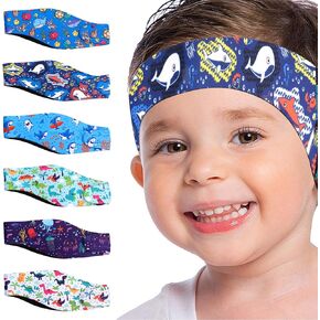 6 قطع من عصابات الرأس للسباحة للأطفال، عصابات رأس للسباحة قابلة للتعديل لحماية الأذن لطيف كرتوني مقاوم للماء للسباحين للأولاد من سن 6 إلى 12 عامًا، محيط الرأس 19.30-21.30 بوصة in Kuwait