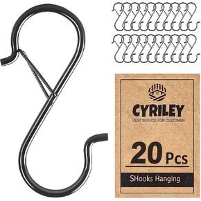 20Pcs S Hooks for Hanging Heavy Duty, 3.5 inch Metal S Hooks with Safety Buckle, S Shaped Hooks Closet Rod Hooks for Hanging Plants, Clothes, Kitchen Utensil, Bags and Towels, (Black)