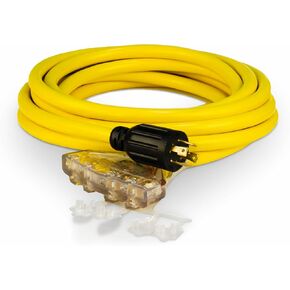 Champion 25-Foot 30-Amp 125/250-Volt Fan-Style Generator Extension Cord (L14-30P to four 5-20R), Yellow