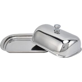 Butter Dish with Lid, Stainless Steel Butter Keeper Container for Countertop Butter Holder with Handle Cover Cheese Container Classic Butter Tray with Lid for Kitchen, Hotel