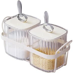 Spice Jars with Lids and Serving Spoons, Clear Acrylic Condiment Canisters Pots Spice Container Seasoning Box Set for Kitchen to Storage Salt, Paprika, Sugar (3 Jars Set)