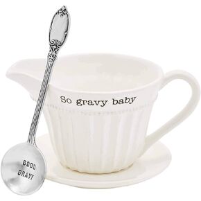 Mud Pie Gravy Set, boat 4 1/2" x 6 1/2" | saucer 7" dia | ladle 7", Multi