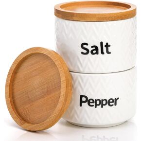أوعية ملح وفلفل من بيهود، قبو ملح سيراميك 12 أونصة مع غطاء محكم، صندوق توابل حاوية فلفل ملح مكدس لكونترتوب المطبخ in Kuwait