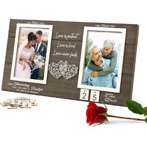 Then & Now Anniversary Picture Frame, 25th Anniversary Presents for Couples, Celebrate Marriage Anniversary Photo Frame with Sentimental Quote, Engagement Bridal Shower, 4x6 Inches Photos