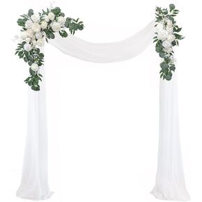 Lookein Artificial Flowers Wedding Arch Decoration Kit (Pack of 3) - 2pcs Terracotta Aobor Flower Arrangement & 1pc Chiffon Drape for Wedding Ceremony Backdrop Decoration, Chic Terracotta