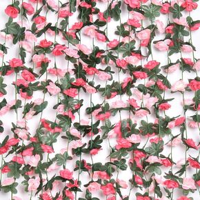 8pcs Flower Garland Decorations, 66FT Artificial Rose Flower Vines with Green Leaves Pink Fake Hanging Flowers for Room, Wedding Birthday Anniversary Christmas Wall Backdrop Bedroom Arch Decor