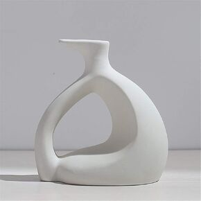 White Ceramic Vase, Nordic Style Modern Minimalist Pottery Vase Rustic Home Decor Table Centerpieces Vase Ceramic Vases for Fireplace Decor Living Room Flowers Decoration, 5.0'' x 5.5''