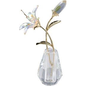 Crystal Tiger Lily Flowers with Crystal Vase Metal Stem Pink Lily Flower Collectible Gifts for Women, Glass Lilium Flower Artifical Floral Figurines for Home Wedding Party Decor