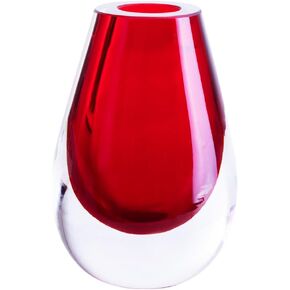 Cloudnola Teardrop Glass Flower Vase, Red, 4.3 x 6 inches, Thick Mouth-Blown Glass, for Home, Wedding, Gifting, and Events