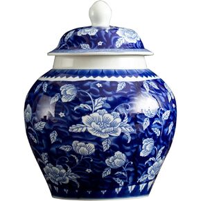 fanquare Classic Blue and White Pocerlain Jar Vase, Lucky Lotus Pattern, Handmade, Jingdezhen, Height 9"