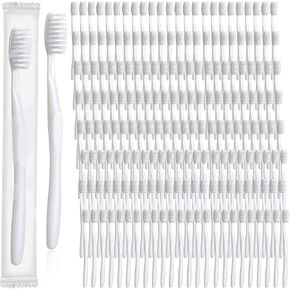 Tessco 500 Pcs Disposable Toothbrushes Individually Wrapped Soft Bristle Tooth Brush Set Travel Toothbrushes Bulk for Adults Kids Oral Hygiene Dental Care Camping Guestroom School Hotel (White)
