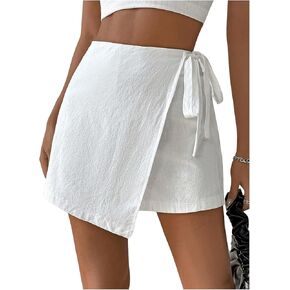 Floerns Women's Low Waist Asymmetrical Hem Wrap Knot Side Casual Skorts Shorts
