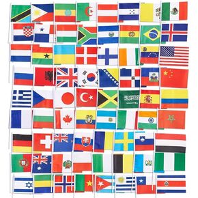 Juvale 72-Pack Country Flags - International Flags The World, Party Decorations, 72 Different Countries, Assorted Colors, 7.5 x 5.2 inches