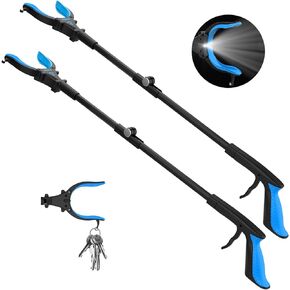 قطعتان من أداة Reacher Grabber، أدوات الإمساك مقاس 32 بوصة لكبار السن، أداة التقاط القمامة مع ضوء، أداة توصيل مخالب ممتدة، أداة التقاط قابلة للطي، مقابض عصي مغناطيسية للوصول (برتقالي)