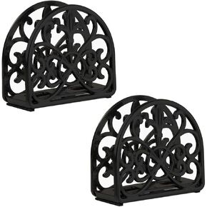 حامل مناديل فلور دي ليز من الحديد الزهر (عبوتين)، أسود، من هوم بيسيكس in Kuwait