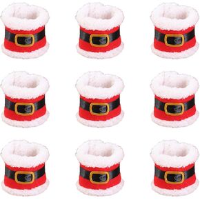 9Pcs Napkin Rings Set with Santa Belt Design,Napkin Ring Holder for Thanksgiving, Christmas, Party Decoration, Dinning Table, Napkin Rings Bulk (9)