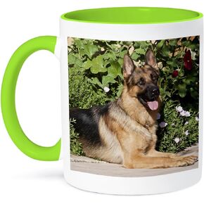 3dRose A German Shepherd Dog by Greenery Mug, 11 oz, Black