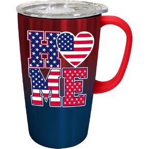Spoontiques - Stainless Steel Travel Mug with Handle - 18 oz Capacity - Double Wall Stainless Steel with Sliding Lock Travel Lid - 6" Tall - Central Perk Stainless Travel Mug