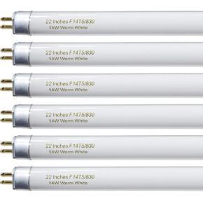 22 Inch T5 Fluorescent Light Bulb 14 Watt F14T5/WW Compatible with Sylvania Satco Philips GE Under Cabinet Lamp Light 3000K Warm White 800 Lumen G5 Base 6 Count