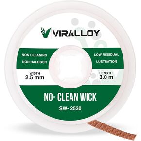 No Clean Flux Solder Wick Braid Length 10ft Width 2.5mm Solder Copper Static Dissipative Bobbin Desoldering Wick Solder Remover Wick Desolder Electronic Components - Pack of 1
