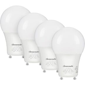 DEWENWILS GU24 LED Light Bulb, 60W Equivalent, Dimmable 2 Prong Light Bulbs, 2700K Warm White, 9W 800 Lumens, A19 Shape Bulbs, GU24 Twist Lock Base, UL Listed, 4 Pack