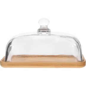 Bamboo Butter Dish with Glass Lid- 18X12X10CM Clear Butter Tray for Refrigerator& Counter for Butter, Block of Cream Cheese& Serving Dish ( Bamboo Tray )