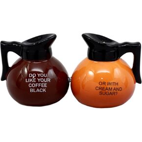 Ebros Bed And Breakfast Black Or Cream Coffee Pots Salt & Pepper Shakers Ceramic Magnetic Figurine Set 3.25"H Rise And Shine Coffee Lovers Decor Home Kitchen Accessory