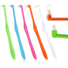Single End Tufted Toothbrush, 5 Pcs Interspace Tooth Brush Tapered Trim Tooth Cleaner Interdental Toothbrush Tuft Gap Toothbrush for Orthodontic Detail Cleaning