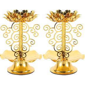 FOMIYES Gold Decor 2pcs Lotus Tealight Candle Holder Diwali Votive Candle Holder Religious Lotus Flower Shape Tea Light Candle Holder Stand Decorative Candlestick Temple Decor Home Decor