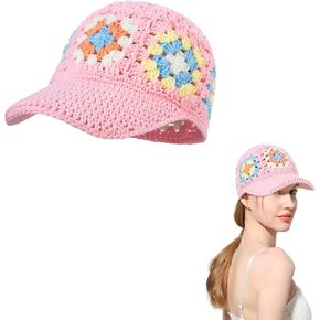 Knitted Baseball Hat for Women Handmand Floral Beanies Visor Cap