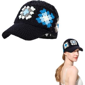 Knitted Baseball Hat for Women Handmand Floral Beanies Visor Cap