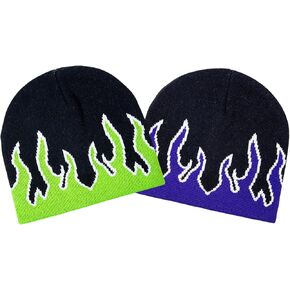 CORIRESHA Fall Winter Beanie Knit Hats for Men & Women, Warm & Soft Stylish Cotton Flame Skull Caps