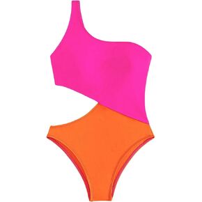 Milumia Women's Color Block Cut Out Asymmetrical Neck One Piece Swimsuits