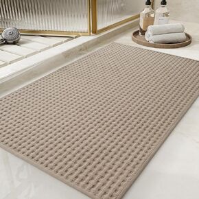 tchdio Checkered Bathroom Runner Rug, Super Absorbent Non Slip Bath Mats for Bathroom Floor, Thin Bathroom mat, Washable Long Bathroom Rugs, Woven Textured Bath Rugs for Bathroom Beside Tub, 2' x 6'
