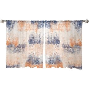 Orange and Blue Sheer Curtains Set of 2 Curtain Panels 52 x 84 inch, Orange Smear Abstract Art Painting Rod Pocket Semi-Sheer Curtain, Silky Voile Window Treatment for Bedroom, Living Room