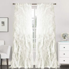 Sweet Home Collection 2 Pack Window Treatment Sheer Cascading Panel Vertical Ruffled Curtains in Many Sizes and Colors, 63 in x 50 in, Burgundy