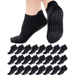 24 Pairs Non Slip Pilates Socks with Grips Bulk Anti Skid Athletic Socks for Women Yoga Barefoot Workout Hospital