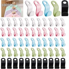 100 قطعة من خطافات توصيل شماعات الملابس، خطافات شماعات متتالية لتوفير المساحة شديدة التحمل، تحميل 30 رطل (متعددة الألوان - 100 قطعة) in Kuwait