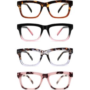 Reading Glasses Blue Light Blocking - 4 Pairs Mix Color Fashion Lightweight Readers