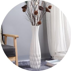 Floor Vase, GDSZJLJ 17.7 Inches Tall Ceramic White Large Decorative Vases for Modern Home Decor, Living Room, Minimalist Style Flower Vase for Pampas Grass, Flowers, Twigs, Office, Bedroom Décor