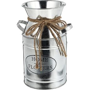 ABOOFAN Galvanized Metal Vases Rustic Milk Can Jug Vintage Farmhouse Bucket Decorative French Bucket Pots Primitive Flower Holder for Wedding Table Centerpiece Decor Beige